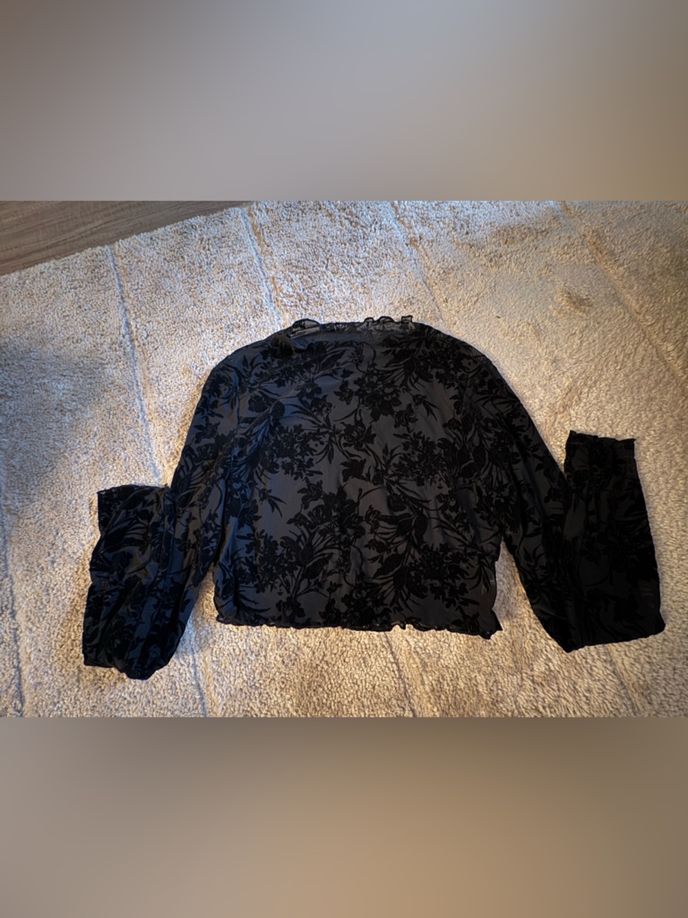 Black Floral Burnout Mock Neck Top